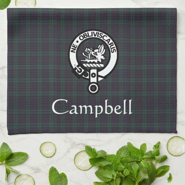 Linge De Cuisine Scottish Campbell Crest Badge & Tartan (Plié)
