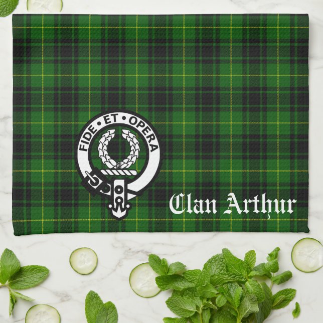 Linge De Cuisine Scottish Clan Arthur / MacArthur Crest & Tartan (Plié)
