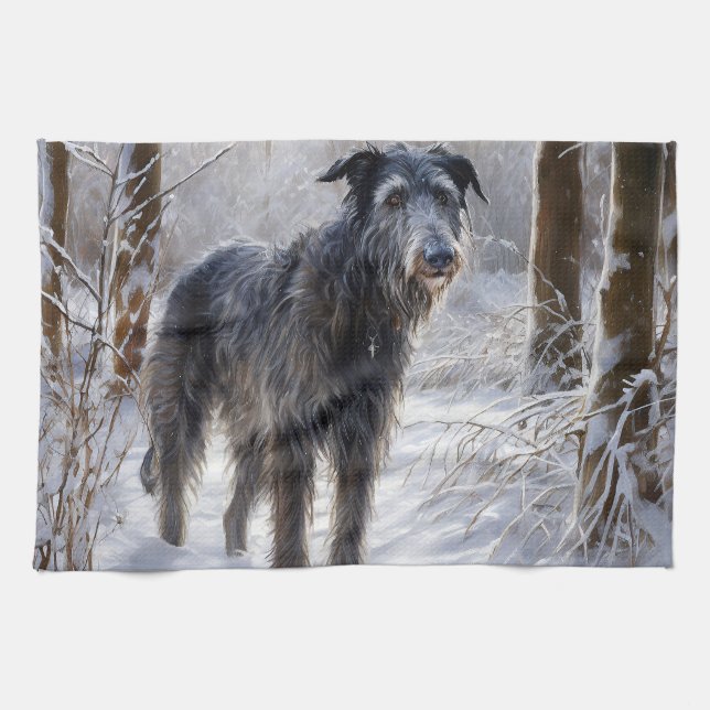 Linge De Cuisine Scottish Deerhound Laissez-le neiger Noël (Horizontal)