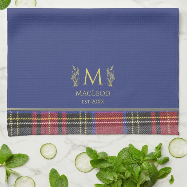 Linge De Cuisine Scottish Red Tartan Customisé Nom personnalisé ble (Plié)