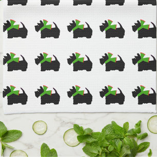 Linge De Cuisine Scottish Terrier Joyeux Noël Plaid