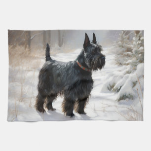 Linge De Cuisine Scottish Terrier Laisser Il Neige Noël
