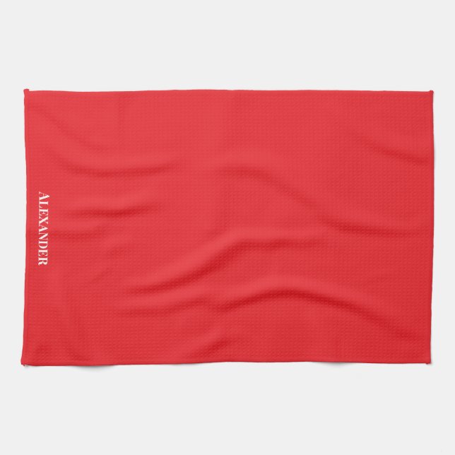 Linge De Cuisine Scripts blanc brillant rouge vif personnalisé (Horizontal)