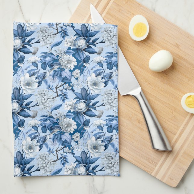 Linge De Cuisine Série Chinoserie bleu et blanc Design 3 (Quart Plié)