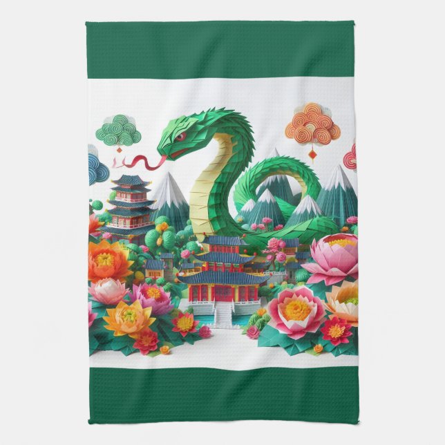 Linge De Cuisine Serpent vert du Nouvel An chinois 2025 KT6 (Vertical)