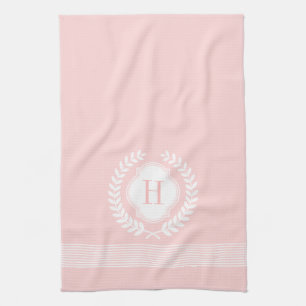 Linge De Cuisine Serre Et Rayures Blanches Et Roses Monogrammes