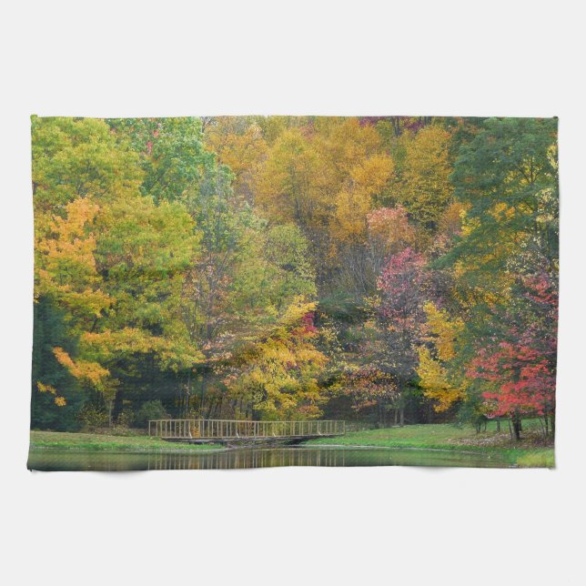 Linge De Cuisine Seven Springs Fall Bridge II Autumn Paysage (Horizontal)