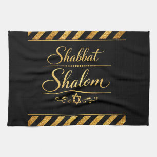 Linge De Cuisine Shabbat Shalom Judaïsme Judaica Or Noir Luxe
