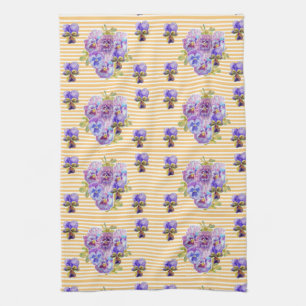 Linge De Cuisine Shabby Chic Yellow Stripe Pansy Floral