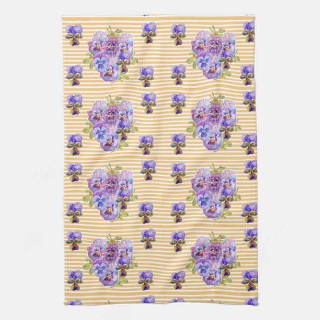 Linge De Cuisine Shabby Chic Yellow Stripe Pansy Floral (Vertical)