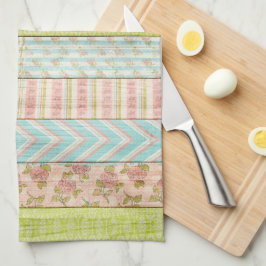 Linge De Cuisine Shabby Rose Pastel Pattern on Rustic Wood Cottage