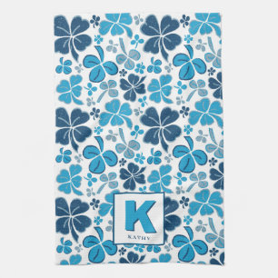 Linge De Cuisine Shamrock bleu Lucky Motif de trèfle Monogramme
