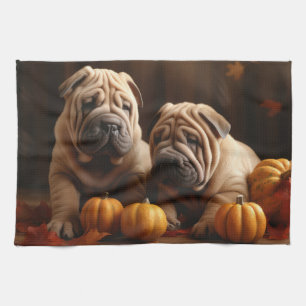 Linge De Cuisine Shar Pei Chiot Automne Citrouille de plaisir