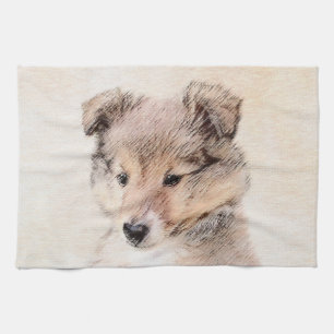 Linge De Cuisine Shetland Sheepdog Puppy Peinture Chien original ar