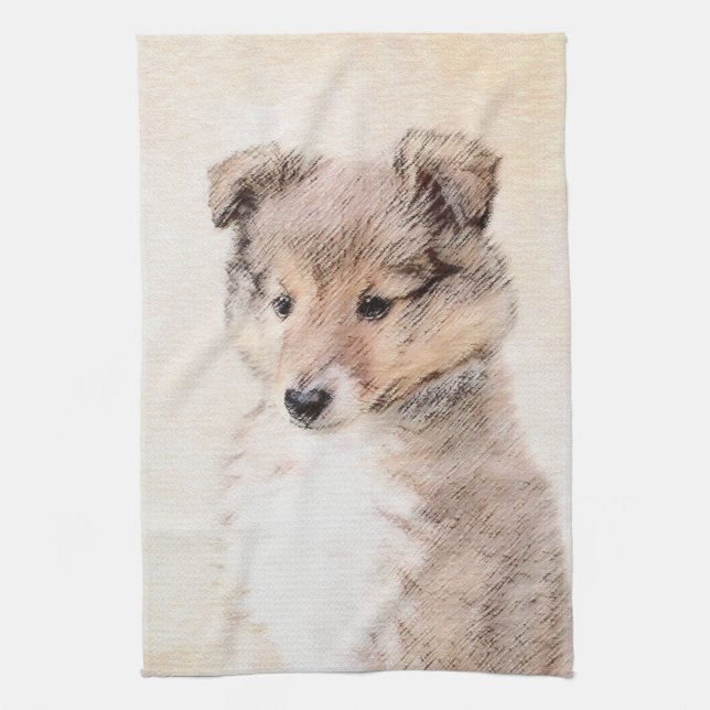 Linge De Cuisine Shetland Sheepdog Puppy Peinture Chien original ar (Vertical)