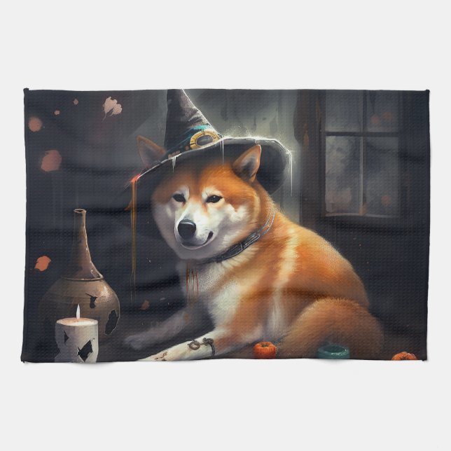 Linge De Cuisine Shiba Inu Citrouilles Halloween effrayant (Horizontal)