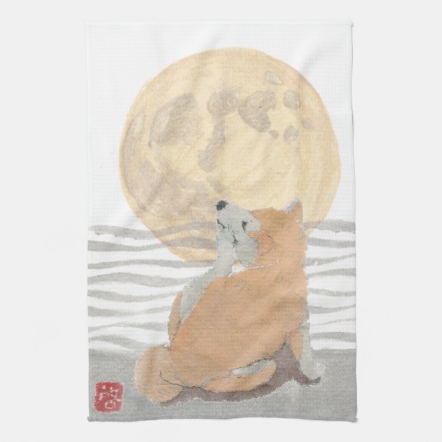 Linge De Cuisine Shiba Inu, Super Moon (Vertical)