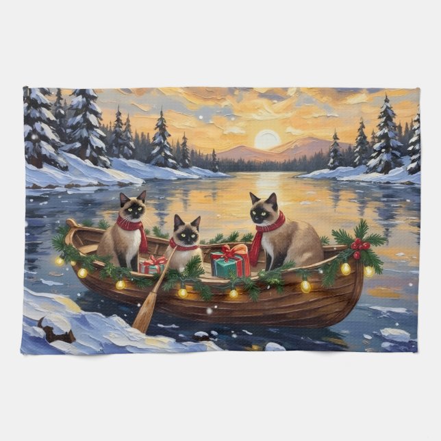 Linge De Cuisine Siamese Cat Christmas Boat Holiday (Horizontal)
