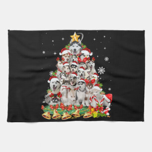 Linge De Cuisine Sibérie des lumières des arbres de Noël   chien