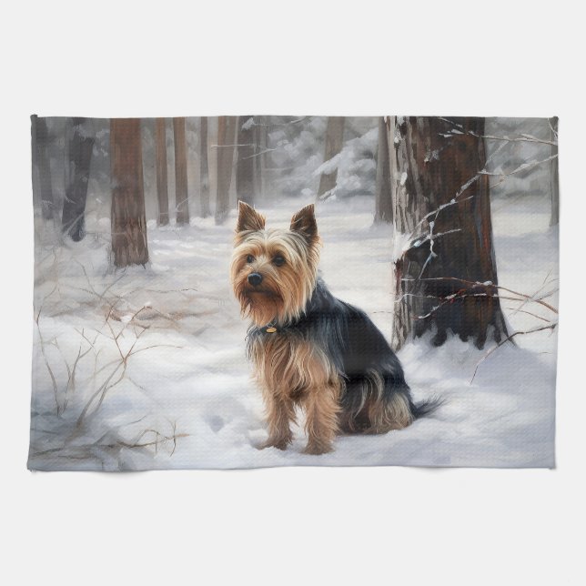 Linge De Cuisine Silencieux Terrier Laisser Il Neige Noël (Horizontal)