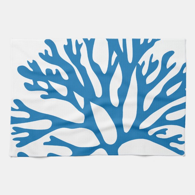 Linge De Cuisine silhouette de corail bleue (Horizontal)
