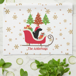 Linge De Cuisine Silhouette de Noël Black Labrador