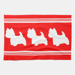 Linge De Cuisine Silhouette Westie sur rouge