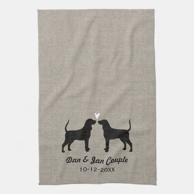 Linge De Cuisine Silhouettes de Coonhound avec le coeur et le texte (Vertical)