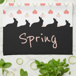 Linge De Cuisine Silhouettes de lapin en noir avec du rose