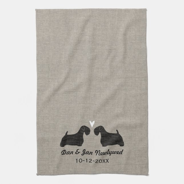 Linge De Cuisine Silhouettes de Sealyham Terrier avec le coeur et (Vertical)