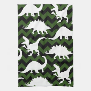 Linge De Cuisine Silhouettes Dinosaures tendance et Chevrons verts