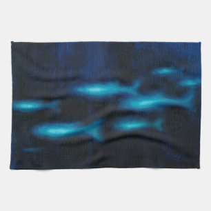 Linge De Cuisine Silhouettes translucides bleues de poissons