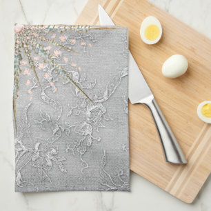 Linge De Cuisine Silver flocon rose élégant hiver vintage