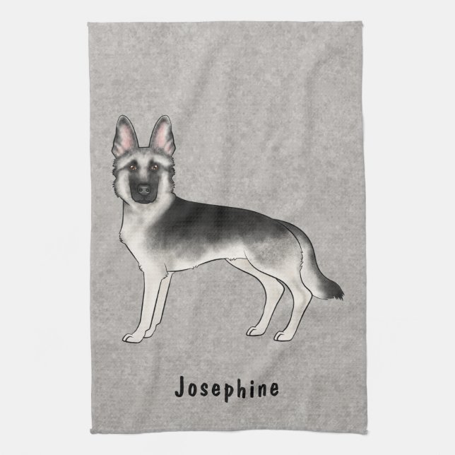 Linge De Cuisine Silver Sable Berger Allemand Chien Et Nom Personna (Vertical)