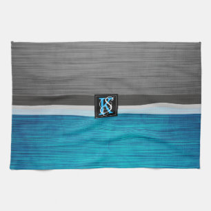 Linge De Cuisine Simple deux tons bleu et gris Initiales Monogramme