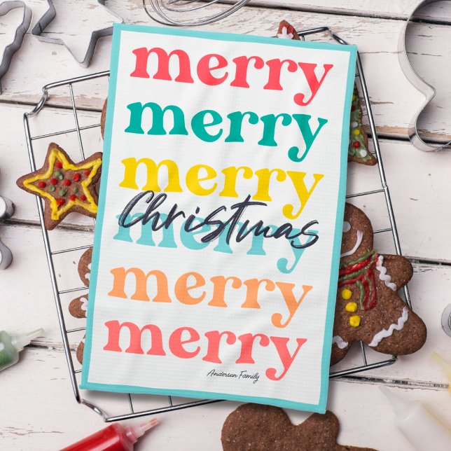 Linge De Cuisine Simple élégante couleur bleu joyeux Noël (Créateur téléchargé)