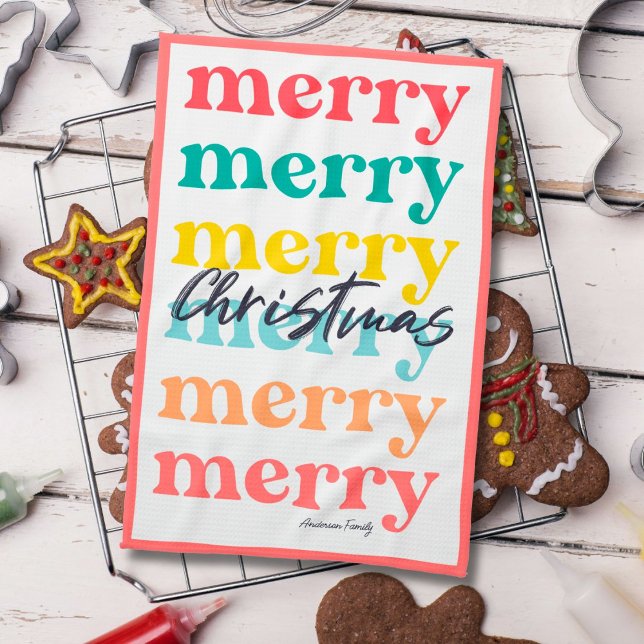 Linge De Cuisine Simple élégante couleur rouge blanc Joyeux Noël (Créateur téléchargé)