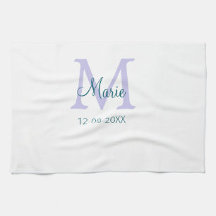 Linge De Cuisine simple minimum ajouter nom monogramme violet vert