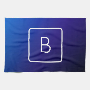 Linge De Cuisine Simple moderne bleu foncé Ombre dégradé et monogra