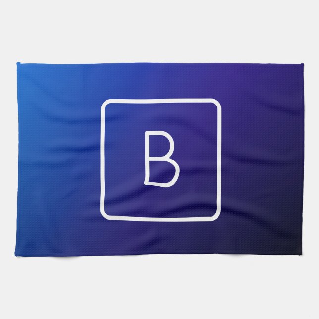 Linge De Cuisine Simple moderne bleu foncé Ombre dégradé et monogra (Horizontal)