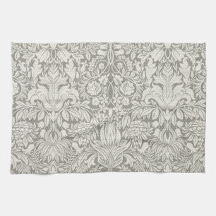 Linge De Cuisine Simple motif floral damassé blanc