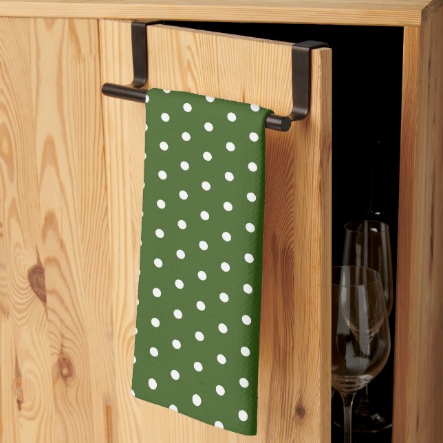 Linge De Cuisine Simple Polka Dot Dark Forest Vert et Blanc (Pliage en tiers)