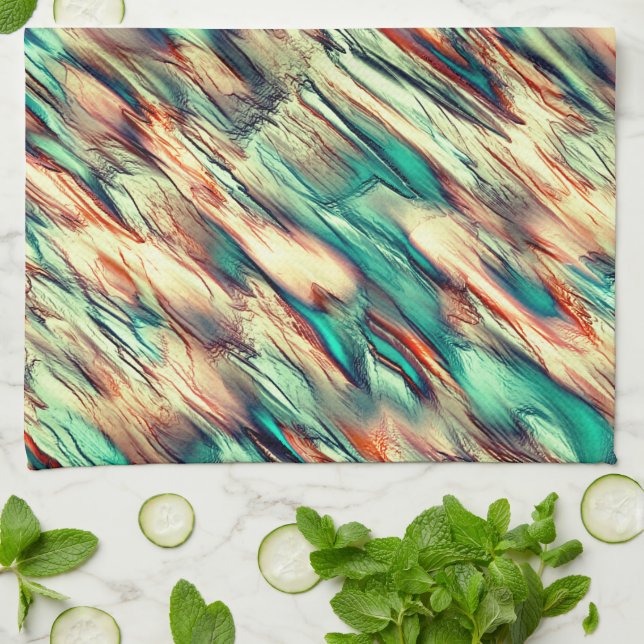 Linge De Cuisine Simulation rocheuse ou stalagmite en vert à sépia (Plié)