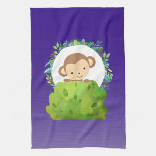 Linge De Cuisine Singe Safari mignon avec Feuilles tropicaux sur vi