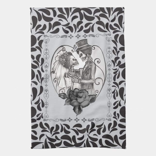 Linge De Cuisine Skeleton Love Couple Mariage Danse (Vertical)