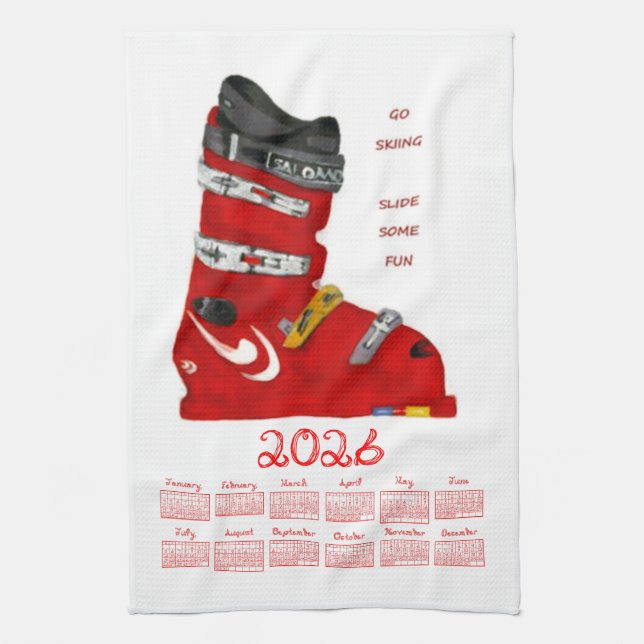 Linge De Cuisine Ski Boot Go Skiing Slide Some Fun 2026 Calendar (Vertical)