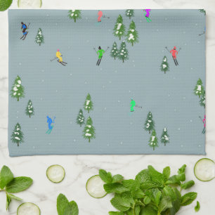 Linge De Cuisine Ski d'ouverture Noël Ski de vacances Skieurs Bleu