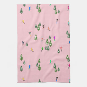 Linge De Cuisine Skieurs roses Ski d'ouverture Noël Ski de vacances