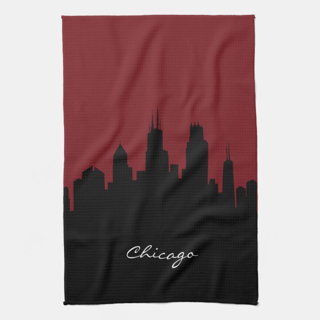 Linge De Cuisine Skyline de Chicago| Rouge foncé (Vertical)