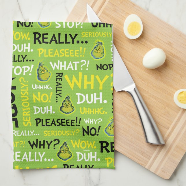 Linge De Cuisine Snarky Grinch | Motif de phrase snarky Grinch (Quart Plié)